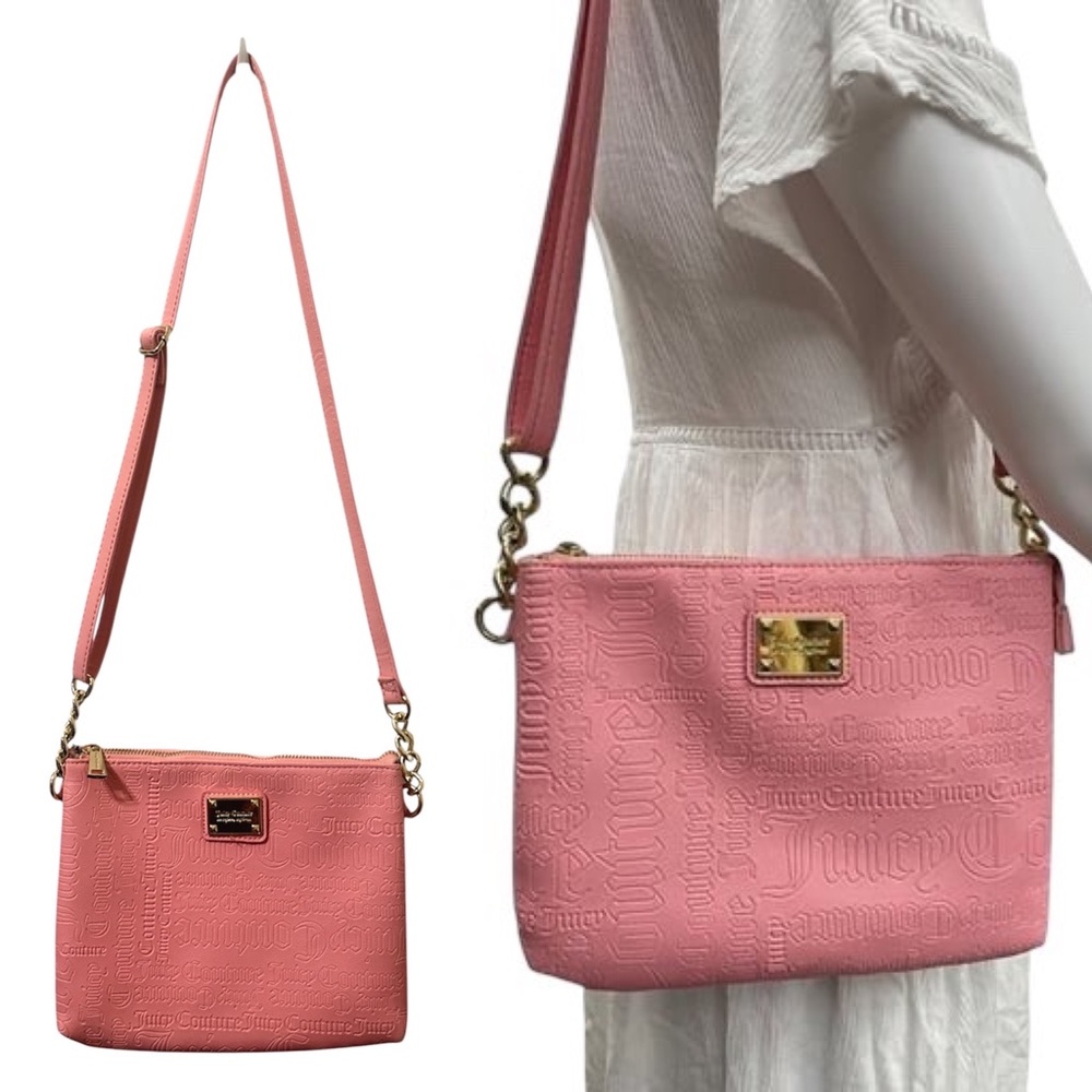 Juicy Couture Pink Icing Double Gusset Crossbody Bag Purse Embossed Logo